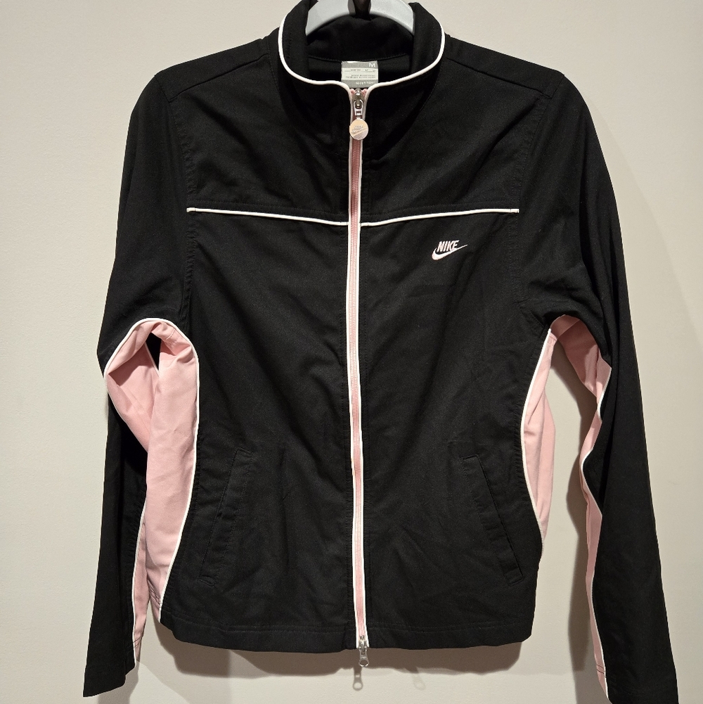 Nike Women's Black Full Zip Light Jacket with Pink Accents, Medium, Retro